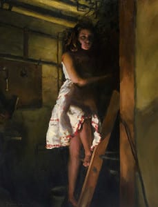 Girl in the shadows on a ladder