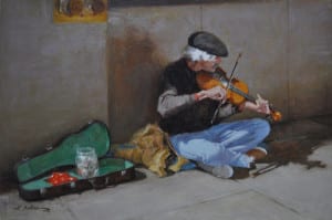 Street Fiddler (16"x24") by Hodges Soileau OPA