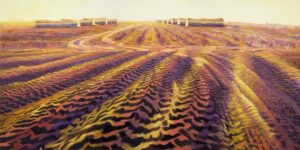 Tractor Tracks, oil on panel, 18 by 36 inches,  © 2011 Laura Lewis