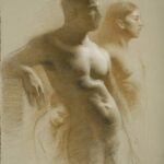 Juliette Aristides – Family - 24″x 18″ – Charcoal and sepia on toned paper