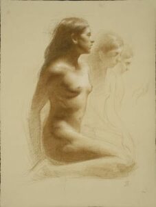 Juliette Aristides – Talia – 24″x 18″ – Charcoal and sepia on toned paper