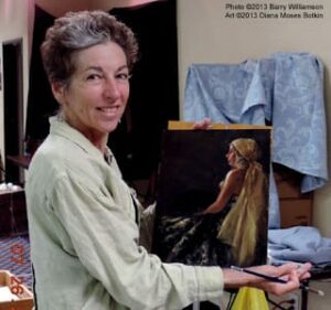 Diana Moses Boskins with her painting from the workshop