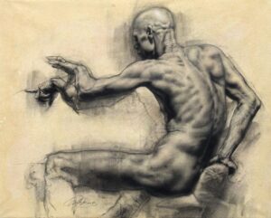 Man Reaching, charcoal on paper