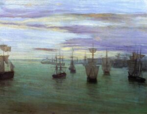  Whistler, remembered today for the portrait of his mother, was also an accomplished landscape painter. “Crepuscule in Flesh Color and Green, Valparaiso” by Whistler, 1866